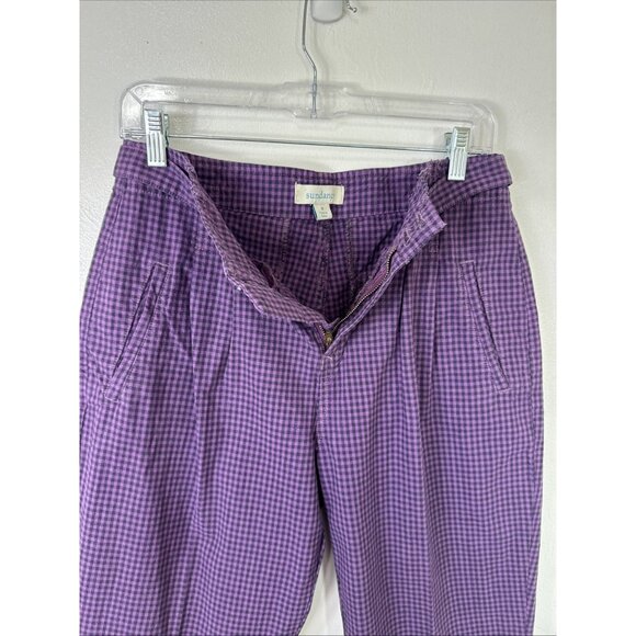 Sundance Women's 8 Pleated High Waist Taper Leg Pants Cropped Gingham Purple EUC - Picture 5 of 10